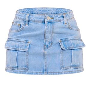 Pretty Little Thing PLT Shape Light Blue Wash Denim Low Rise Micro Mini Skirt